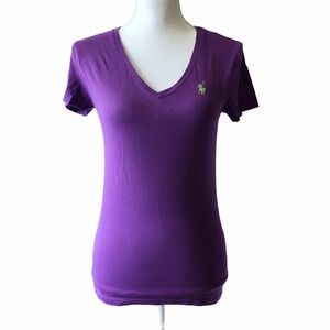 Polo Ralph Lauren Sport Logo V-neck Cotton Shirt Purple Small